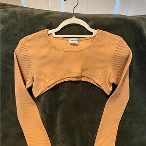 COS Camel Ribbed Long Sleeve Crop Top